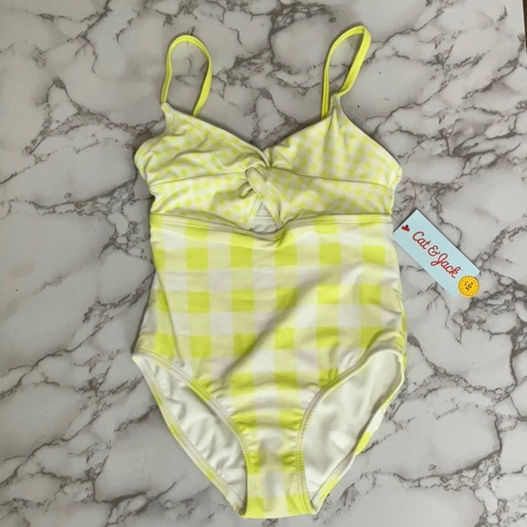 Cat & Jack Girls Gingham Check One-Piece Bathing Suit Swimsuit Size S - M - Picture 2 of 11